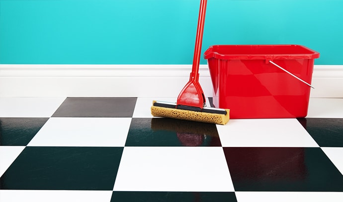 black-white-checkered-tile-floor-red-floor-mop
