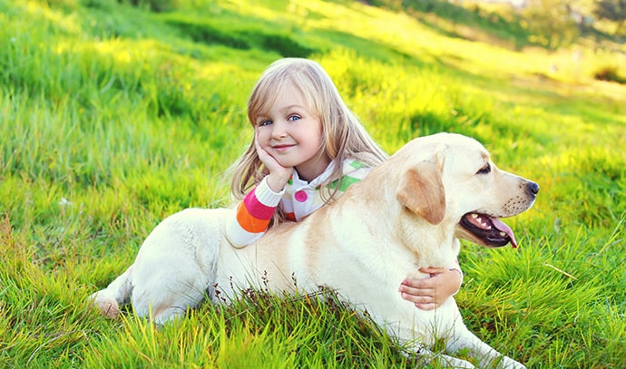happy-child-and-labrador-retriever-dog-lying-on-grass-summer-day