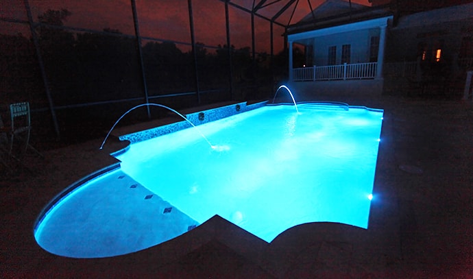 pool at night with lights